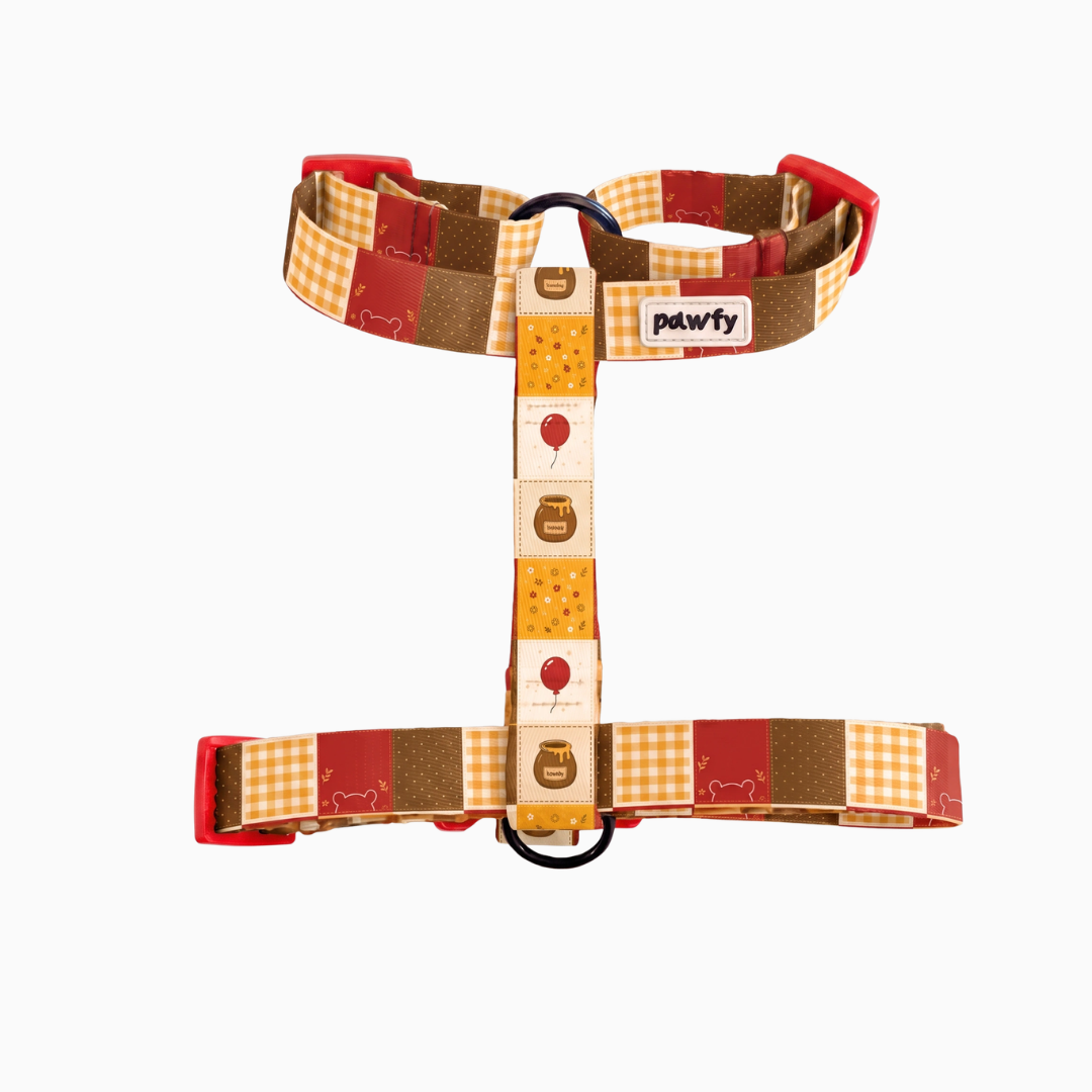 Arnés clásico H Honey Patchwork para perro con tarros de miel y ositos